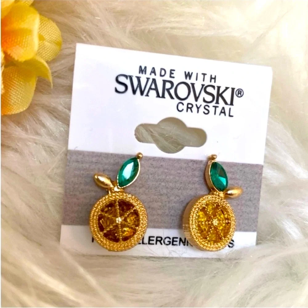 Swarovski Lemon Slices Yellow Gemstone & Gold Earrings NEW! FIRM!